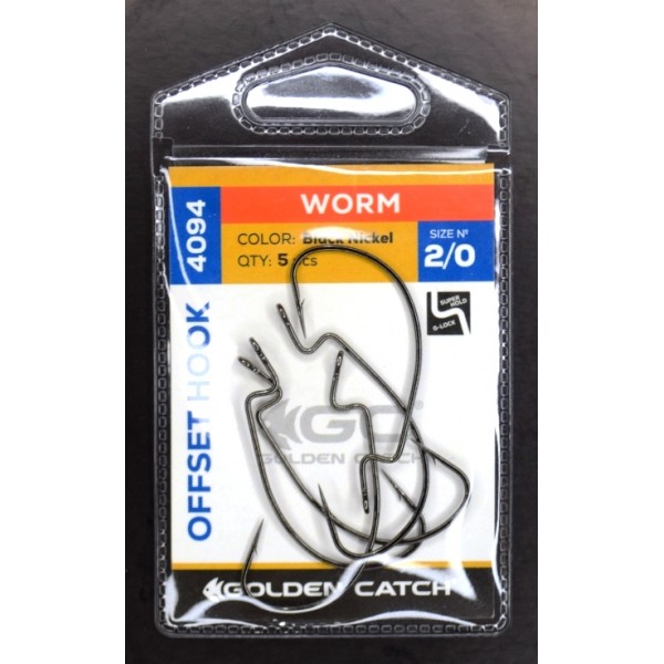 Гачки рибальські, GC Offset Worm 4094, 5шт/уп, колір BN, №2/0